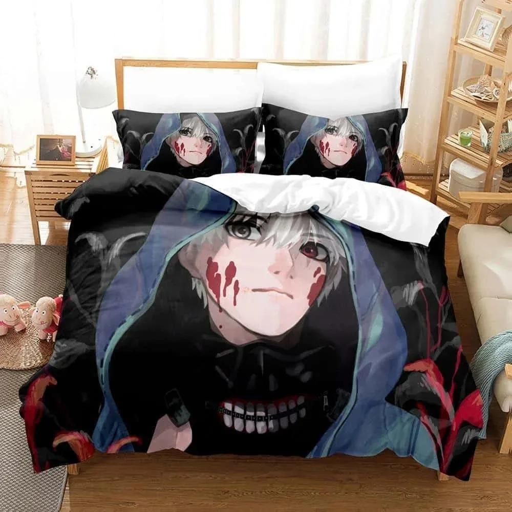 3D Print Anime With Bed Linen Collection Tokyo Ghoul Bedding Collection Single Twin Full Queen King Size Bed Collection Aldult Kid Bedroom Duvetcov
