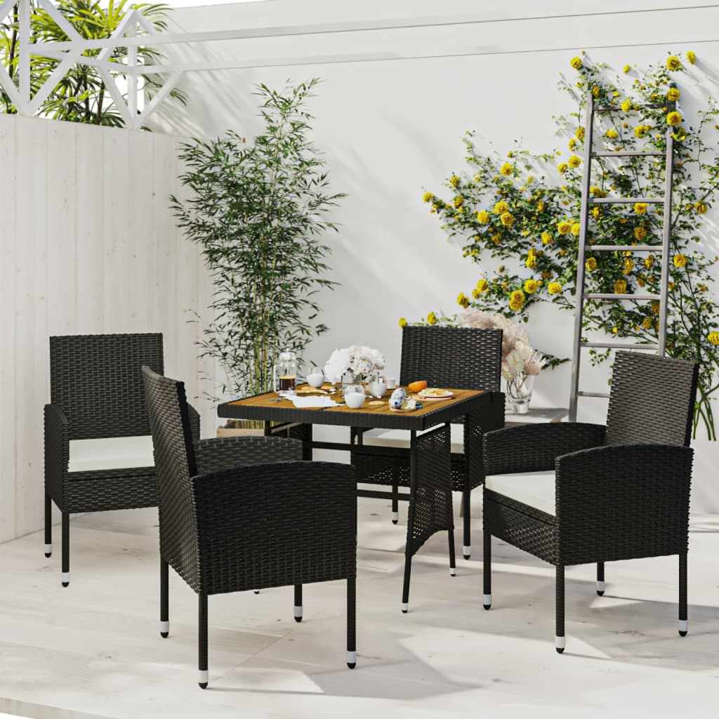 5 Piece Garden Dining Set Poly Rattan Black