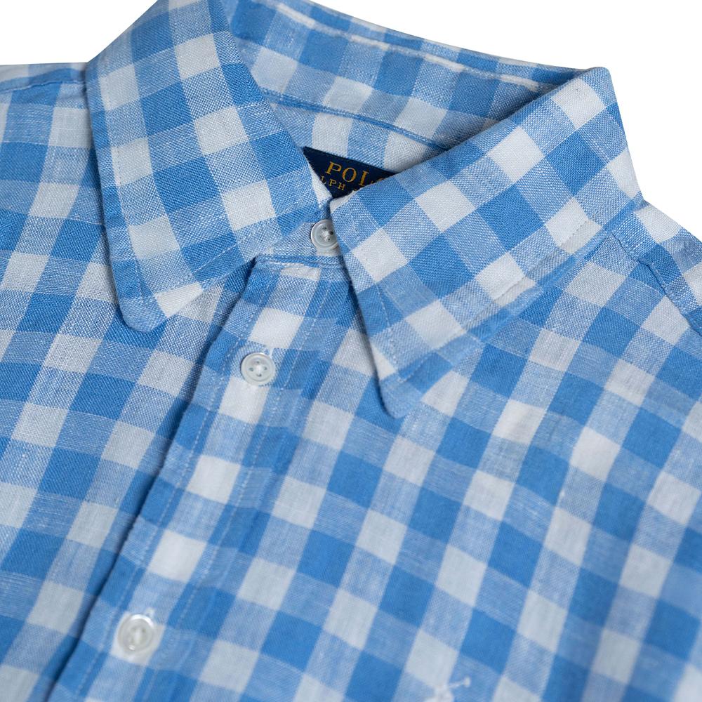 Polo Ralph Lauren Kariertes Leinenhemd mit gesticktem Pony-Logo Langarm Damenhemden Blau Weiß 211780668-007