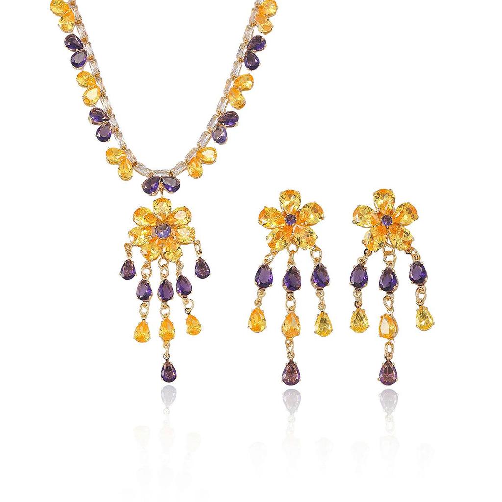 Sunflower Zircon Necklace & Earrings Set: European & American Style, Plum Blossom Design.