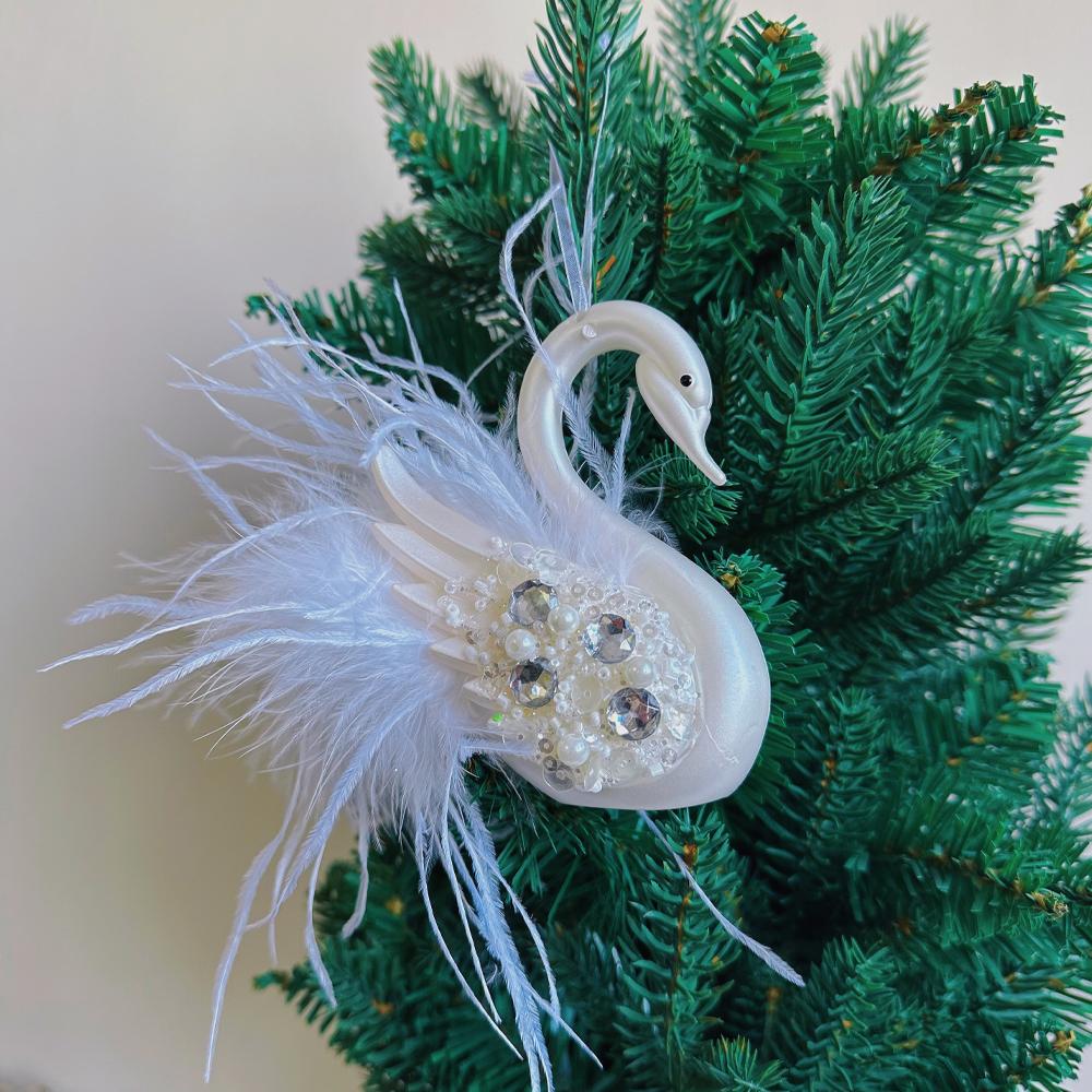 Weißer Schwan Feder Weihnachtsbaumschmuck Anhänger Romantisches Zuhause Weihnachtsspielzeug Kunststoffkugeln Weihnachtsfeier Geschenk Neujahr 2024