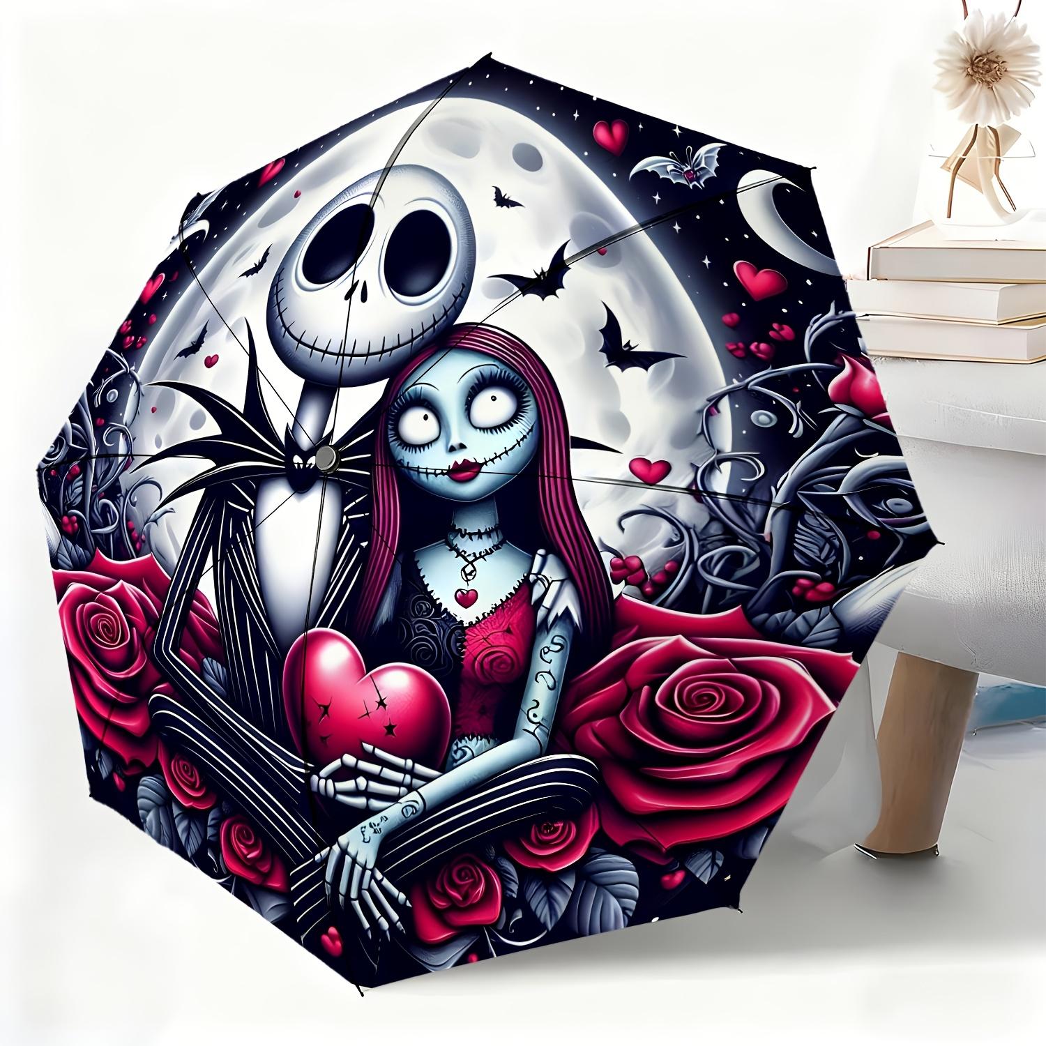 

1pc Jack And Sally Couple Automatic Umbrella, Suitable for All Occasions As a Sun And Rain Umbrella, Portable Folding Umbrella (as the picture,Iron&8K)