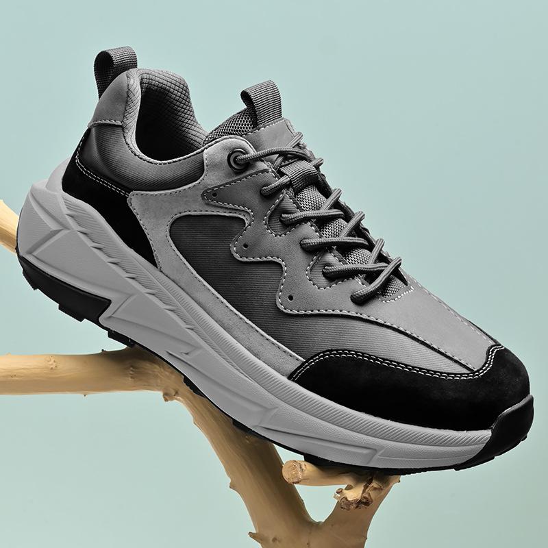 Sneakers men's autumn new trendy versatile leather platform casual shoes lightweight breathable non-slip large size travel shoes