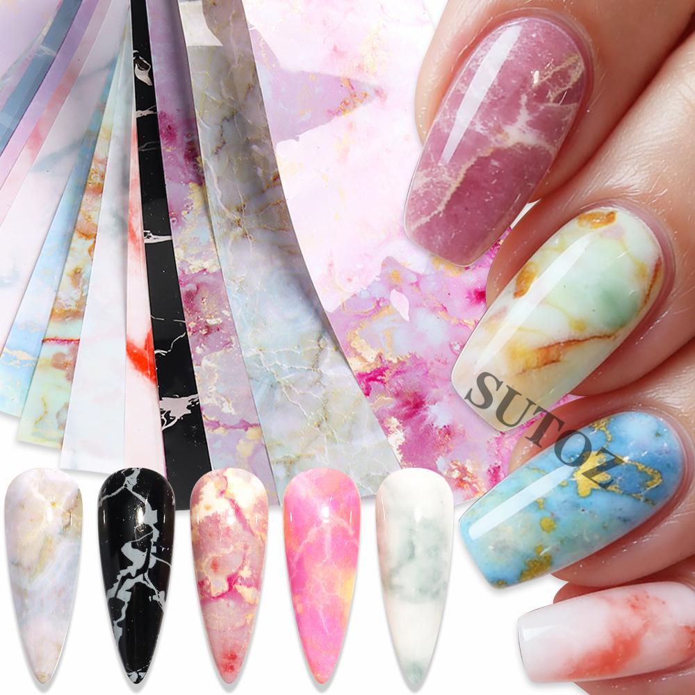 2026 Gradient Marble Stone Pattern Nail Art with Starry Sky and Retro Light Luxury Design