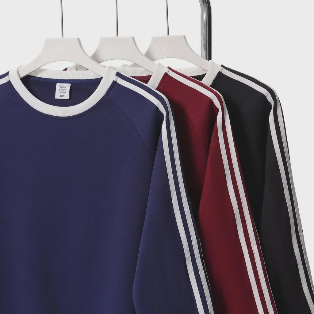 American Retro College Style Striped Pullover: Loose Fit, Round Neck, Long Sleeve Sweatshirt
