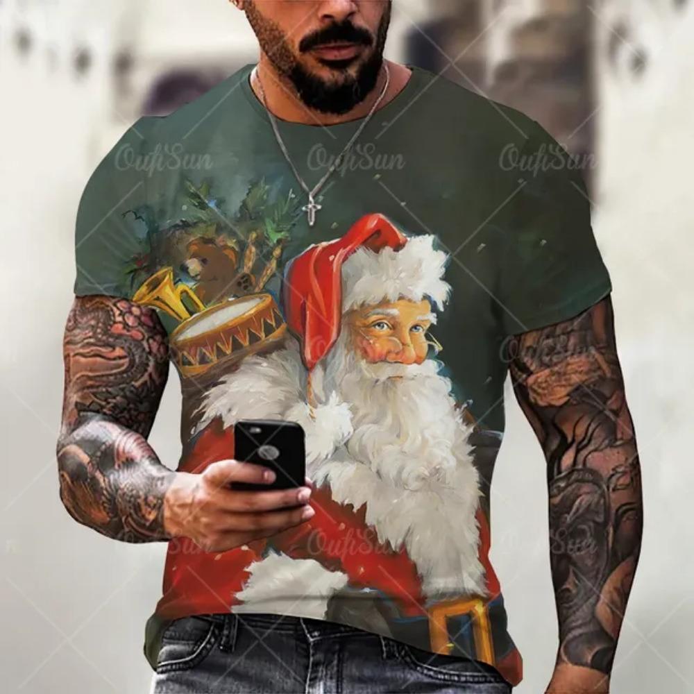 Funny Santa Claus Graphic T Shirts Fashion 3D Print Men's T-Shirts Hip Hop Trend X'mas Clothing Casual O-neck Short Sleeve Tops