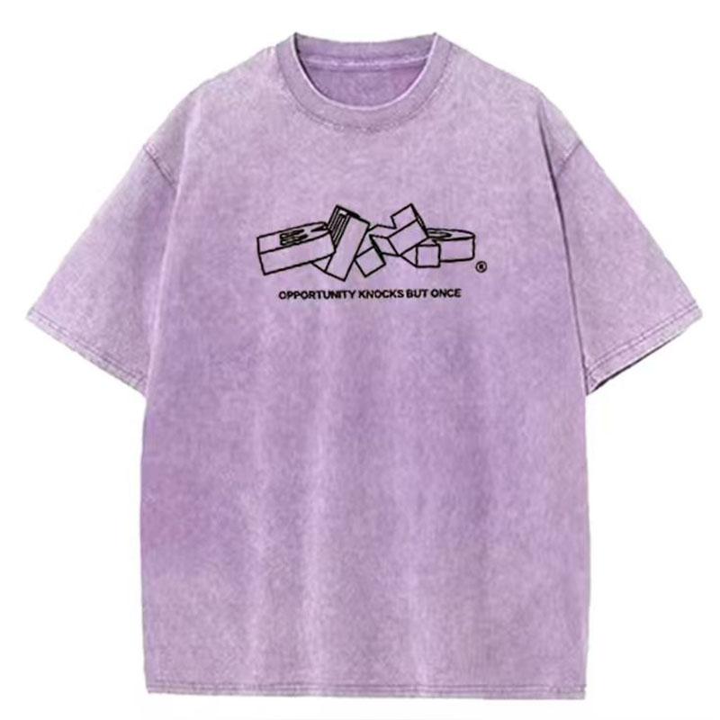 Summer Unisexs Vintage Washed  Cotton Cube Pattern Casual Unisexs Clothing TShirt Unisexs Style
