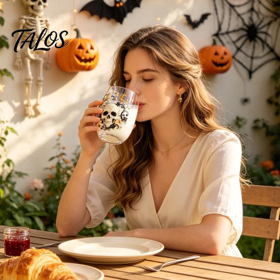 Lead Free Transparent Glassware Halloween Artisan Glassware, Bat/Wizard Hat/Scarecrow/Crow Hand Painted Goblet, 420ml Dark Fantasy Drinking Capacity,