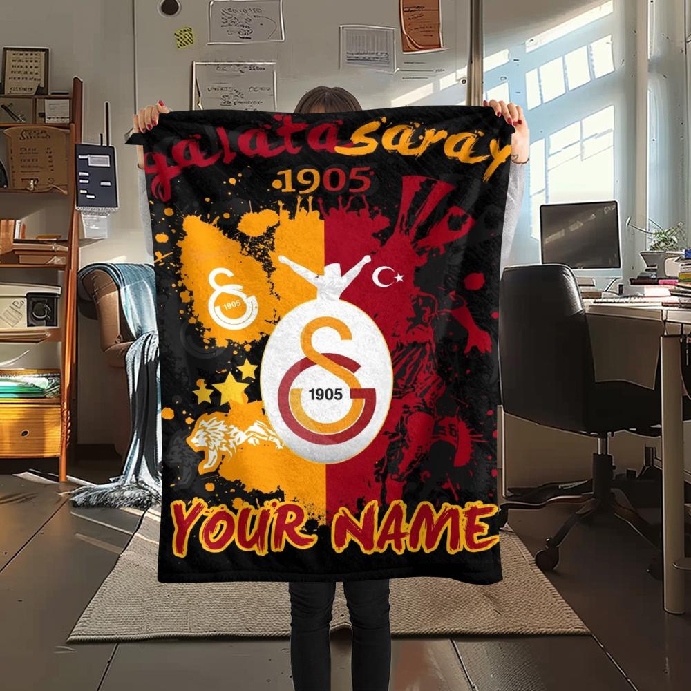 1PC Custom Name Galatasaray Patterned Flannel Blanket Suitable For All Seasons for Home Decor Warmth and Comfort Gifts Holiday Present