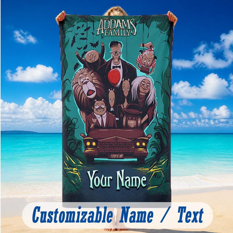 Beach Towel Custom Name Text, Quick Dry Large Towel For Beach HomeThe Addams Family