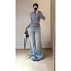 Women's Light Blue Low-Waist Micro-Flare Jeans: Slimming, Flattering, Wide-Leg, Floor-Length Pants for Autumn