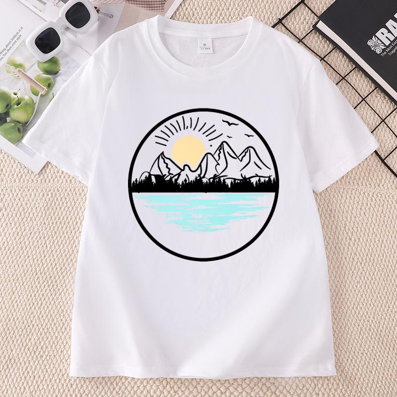 Nature Lover TShirt Mountain Lake Graphic Tee Unisex Unisex Outdoor Tshirt Cotton Short Sleeve Summer Casual T Shirt Clothes