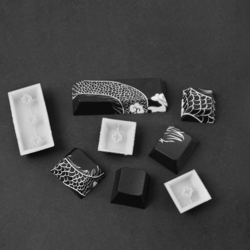 Keycaps traslucidi con stampa laterale a 74 tasti, profilo originale, tema Drago Cinese, Keycap retroilluminato per tastiere meccaniche