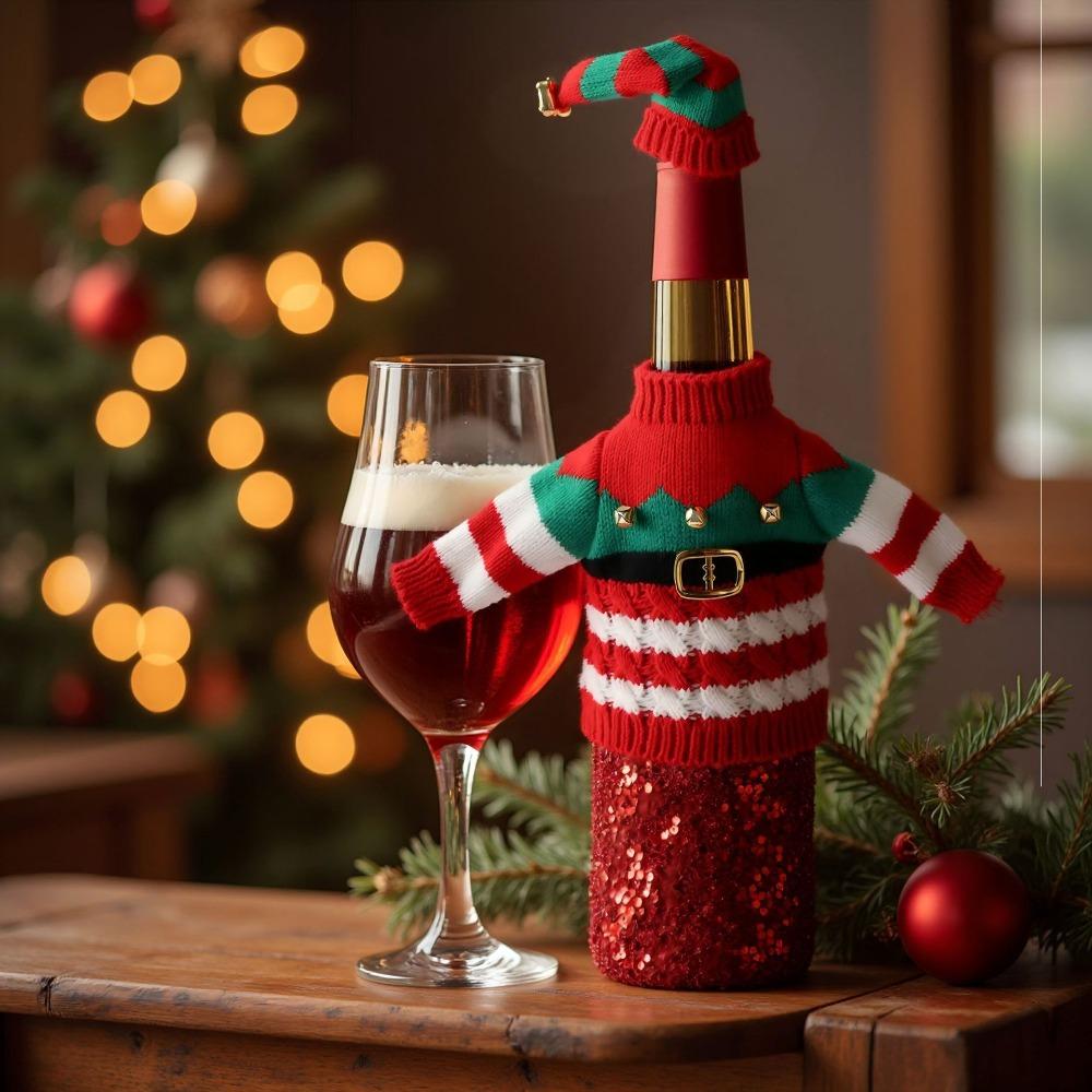 DIY Christmas Wine Bottle Cover Creative Wine Bottle Knitted Sweaters  Table Decoration