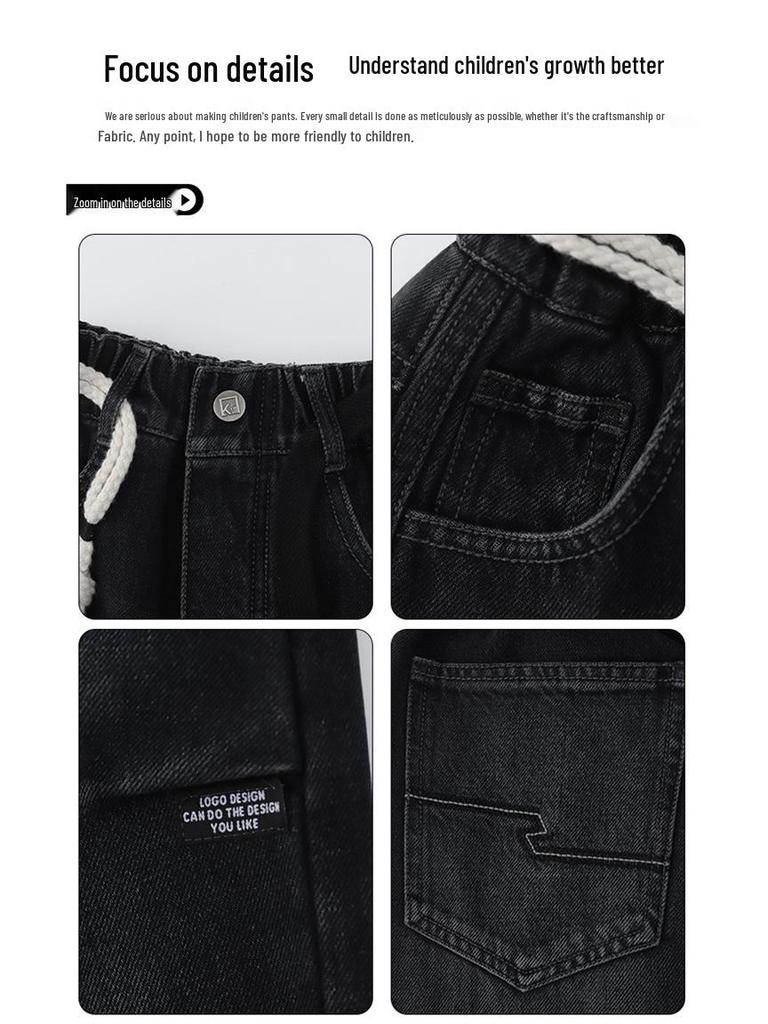 2025 Boys' Plush-Lined Denim Fleece Pants - Winter Wear for Teens and Kids