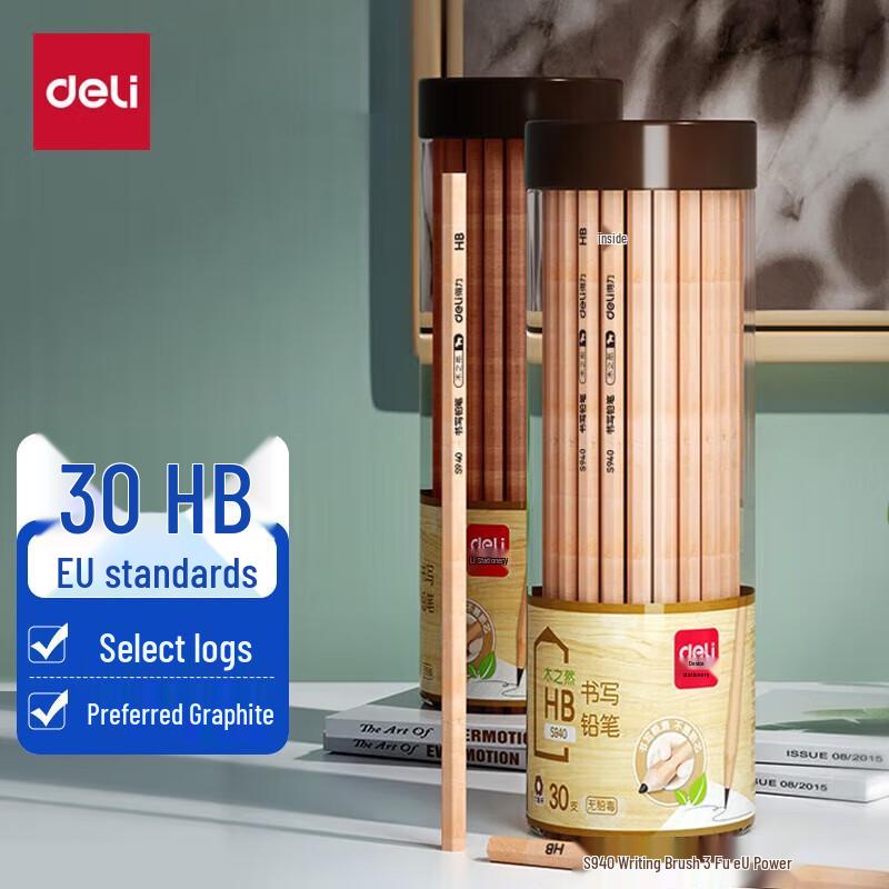 Deli Natural Wood Hexagonal Pencils, 30-Pack