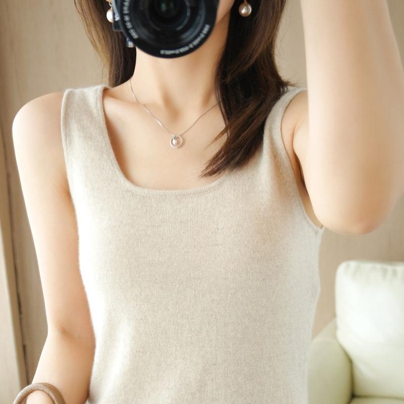 

Тонкий свитер без рукавов Весна Новинка Низкий круглый вырез Женский жилет Сексуальный внутренний базовый топ на бретелях XL