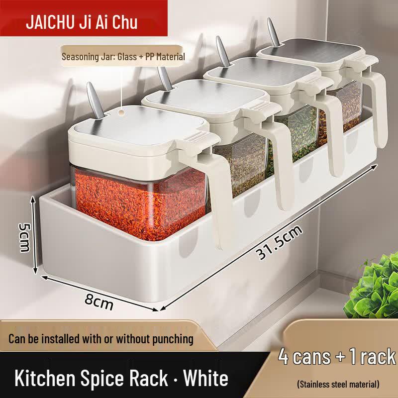 No-Drill Wall-Mounted Kitchen Spice Rack & Jar Set