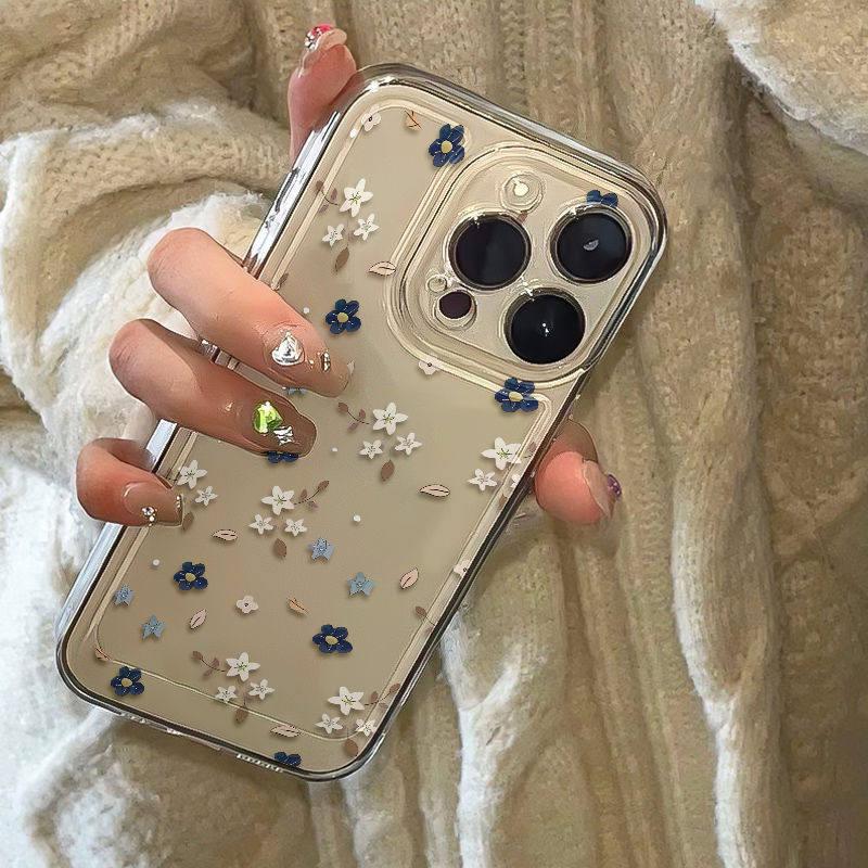 Coque de téléphone florale blanc et bleu pour iPhone, Huawei, VIVO, Xiaomi et OPPO