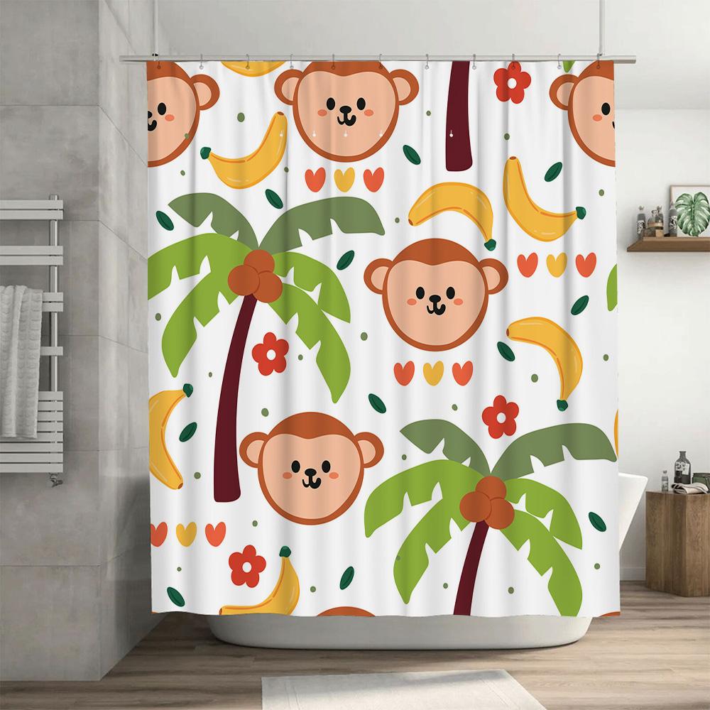 Dieren Fruit Patroon Douchegordijn 3D Geprint Stof Waterdicht Decoratief Voor Badkamer Kindvriendelijk