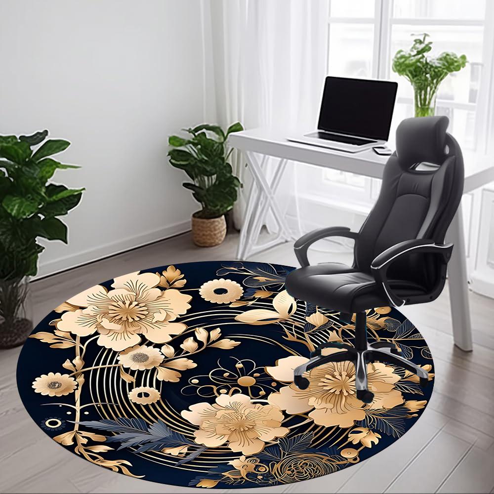 1pc Floral Ornament Office Round Area Rug, Indoor Mat Suitable For Office, Under Office Chairs Bedroom Living Room Home Decor, Room Deco