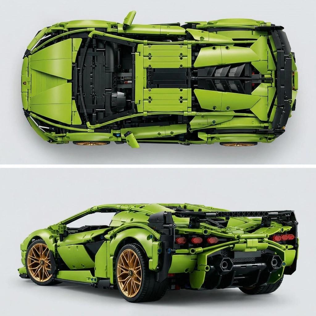 Green Supercar Building Blocks, Technic Racing Model with Gold Wheels, DIY Assembly Bricks, STEM Toy