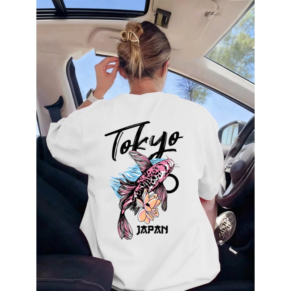 Tokyo Giappone Fiori Carpa Stampa Magliette Donna Estate Casual Maglietta Traspirante Larga Abbigliamento Sportivo Moda Donna Manica Corta