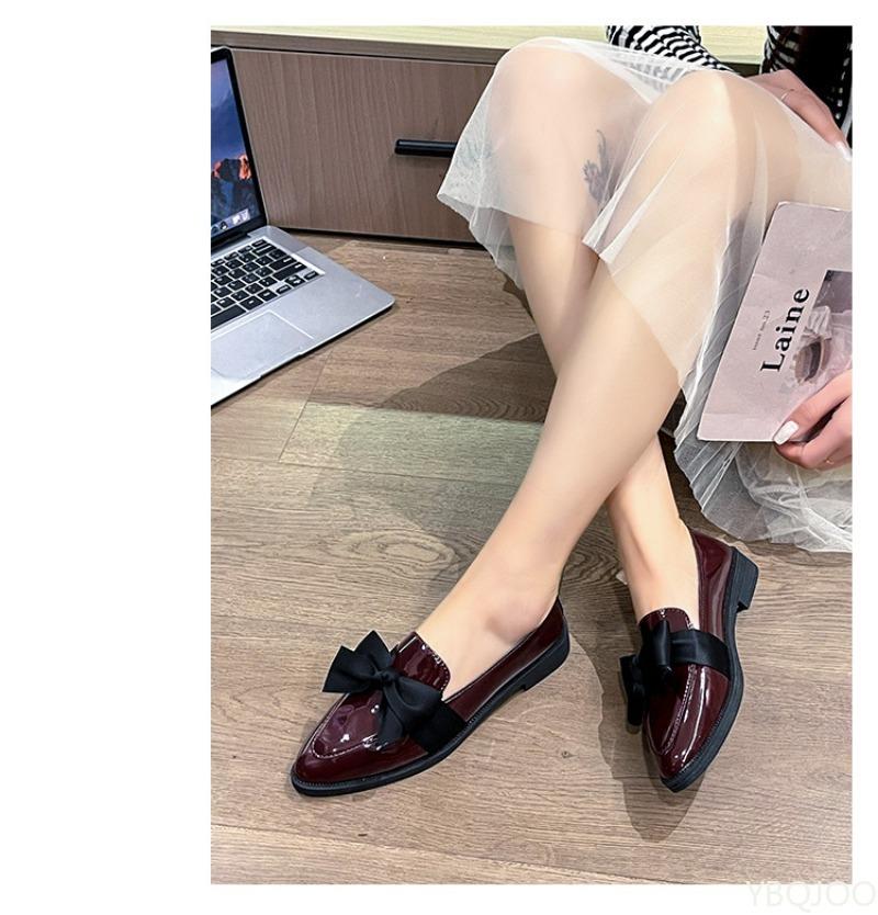 2024 Spring New Comfortable Formal Shoes Fashion Daily Casual Flat Shoes Pointed Bow Square Heel Women's Single Shoes