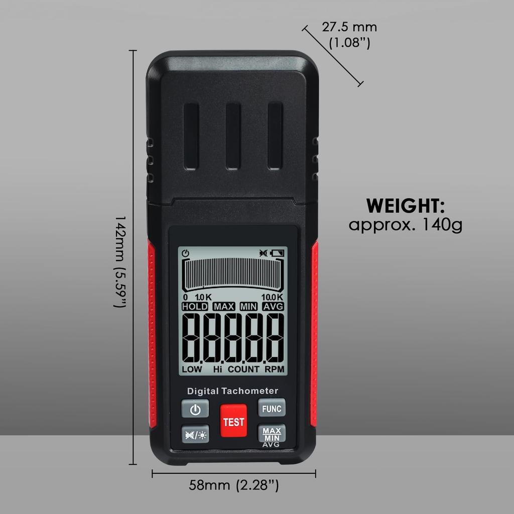 Digital Tachometer with Two Measurement Laser Photoelectric LCD Reflective Tape for and DIY Applications Non-Contact Modes, 10-99999 RPM,