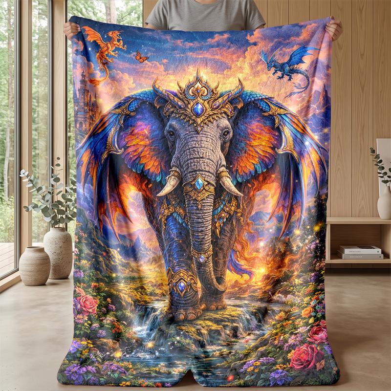 Fantasy Elephants with Mandalas Theme Blanket Lightweight Warm Flannel Blanket Decorative Throw Blanket for Home Decoration