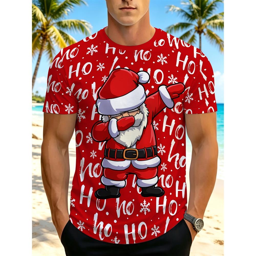 Trendy Christmas-themed Men's Digital-print T-shirt with Eye-catching Fabric for