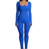 New Women's Ribbed Square Neck Bodysuit Sexy Slim Fit Jumpsuit, Stretchy Figure-Hugging Romper with Long Sleeves, Trendy Solid Color Outfit
