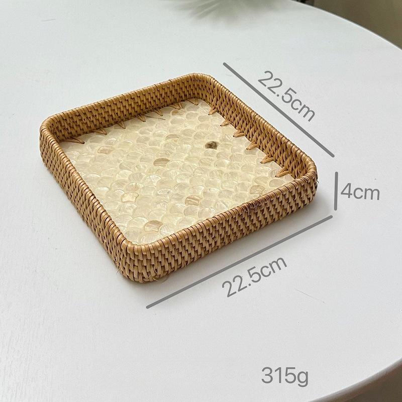 Colorful Shell Rattan Woven Tray Creative Handmade Fruit Plate Jewelry Storage Tray Home Counter Decoration