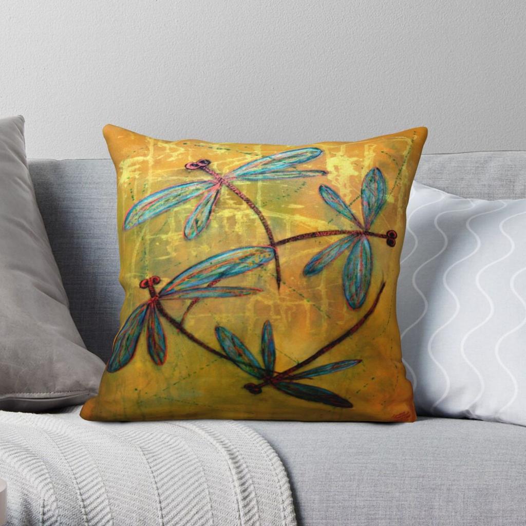 Buy Dragonfly Haze Square Pillowcase Polyester Linen Velvet Pattern Zip