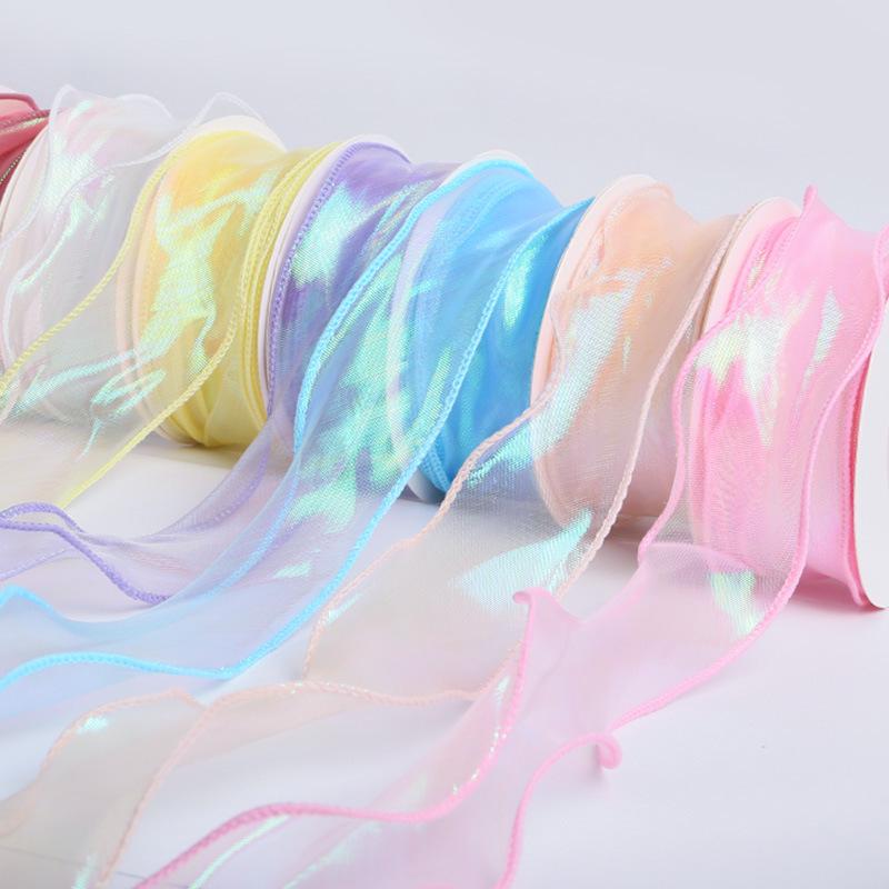 Iridescent 4cm Colorful Fishtail Yarn Ribbon for DIY Flower Gift Box Packaging