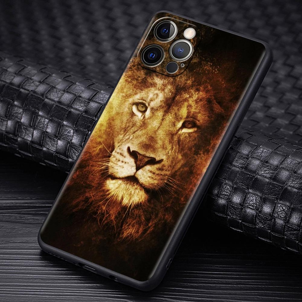 Case For Apple iPhone 13 11 Pro Max 12 Mini XR 7 8 Plus SE 2020 X XS 6 6S 5 5S Black Soft Silicone Cover Big Cat Animal Lion Sac