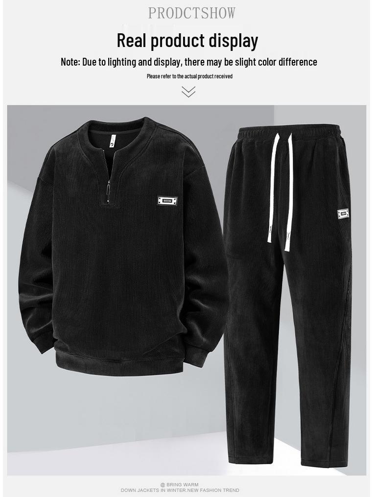 350 Jin Plus Size Men's Fleece-Lined Sweatshirt, Thick Long Sleeve, Autumn/Winter, Extra Large Loose Base Layer