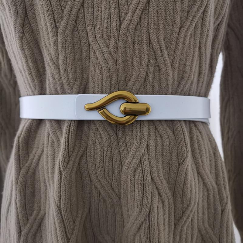 Minimalist Style Womens Leather Waist Belt Metal Buckle Dress Belt Shapewear