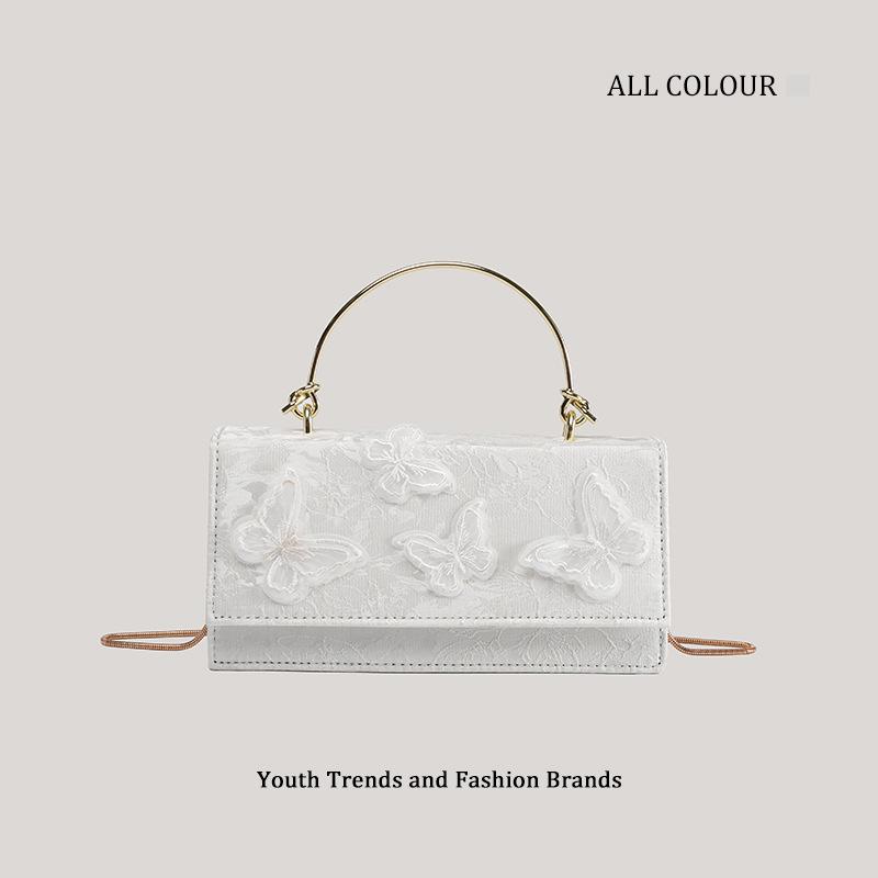 

Нишевый дизайн бабочка любовь цветок белая квадратная сумка женская 2025 новая трендовая сумочка цепочка сумка-мессенджер белый