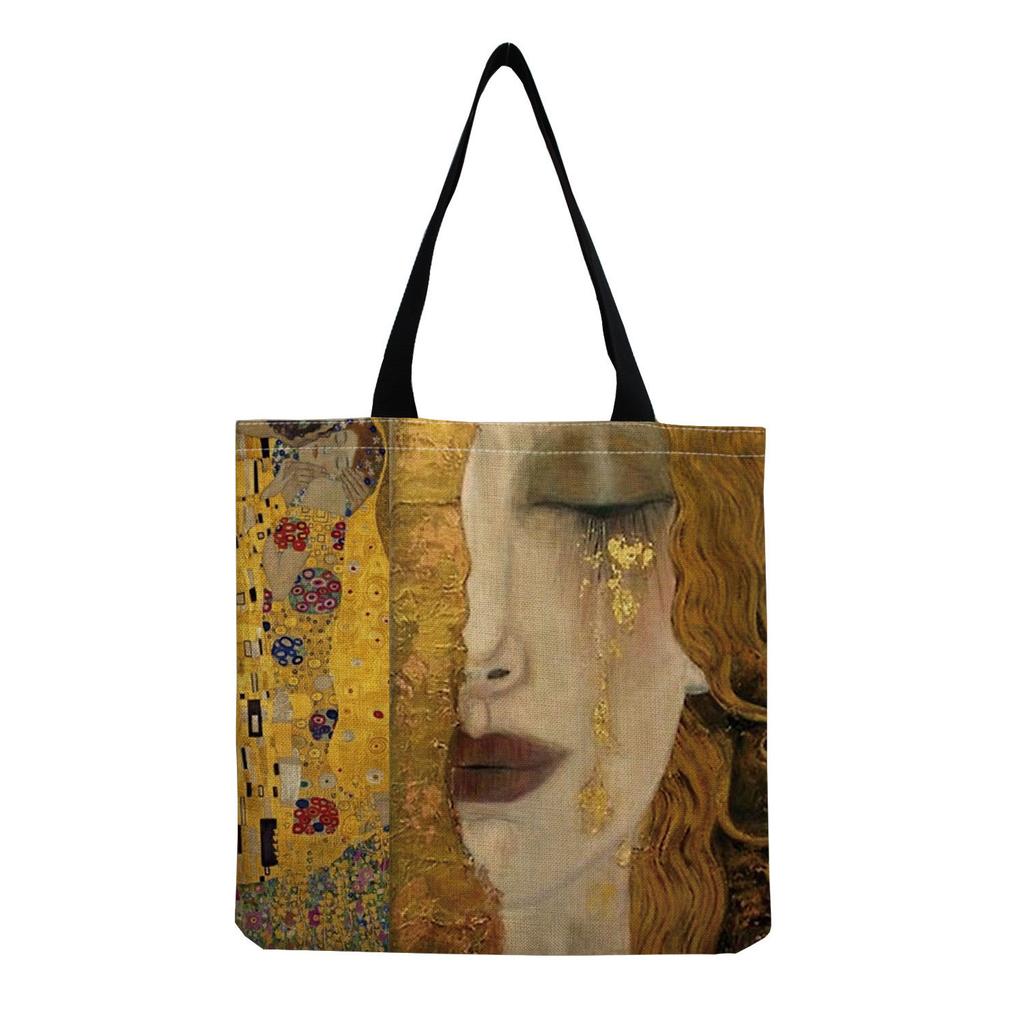 Women Vintage Linen Tote Bag - Large Capacity Print Shoulder Handbag for Casual & Grocery Shopping KTB