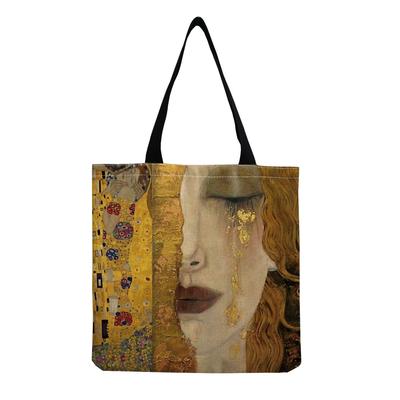 Borsa Tote Vintage in Lino da Donna - Borsa a Spalla Stampata di Grande Capacità per Uso Quotidiano e Spesa KTB