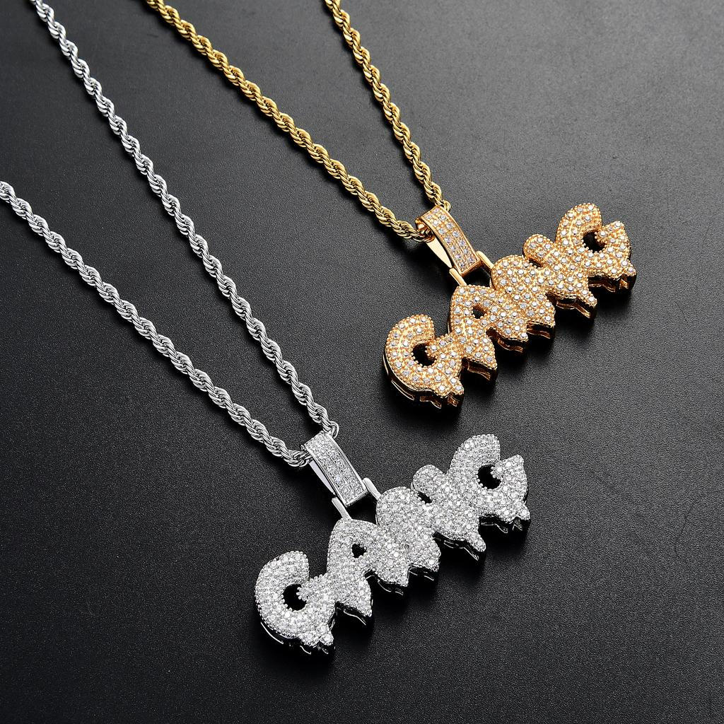 

Custom Gang Dripping Pendant with Rope Chain Necklace Jewelry Gifts золотистый