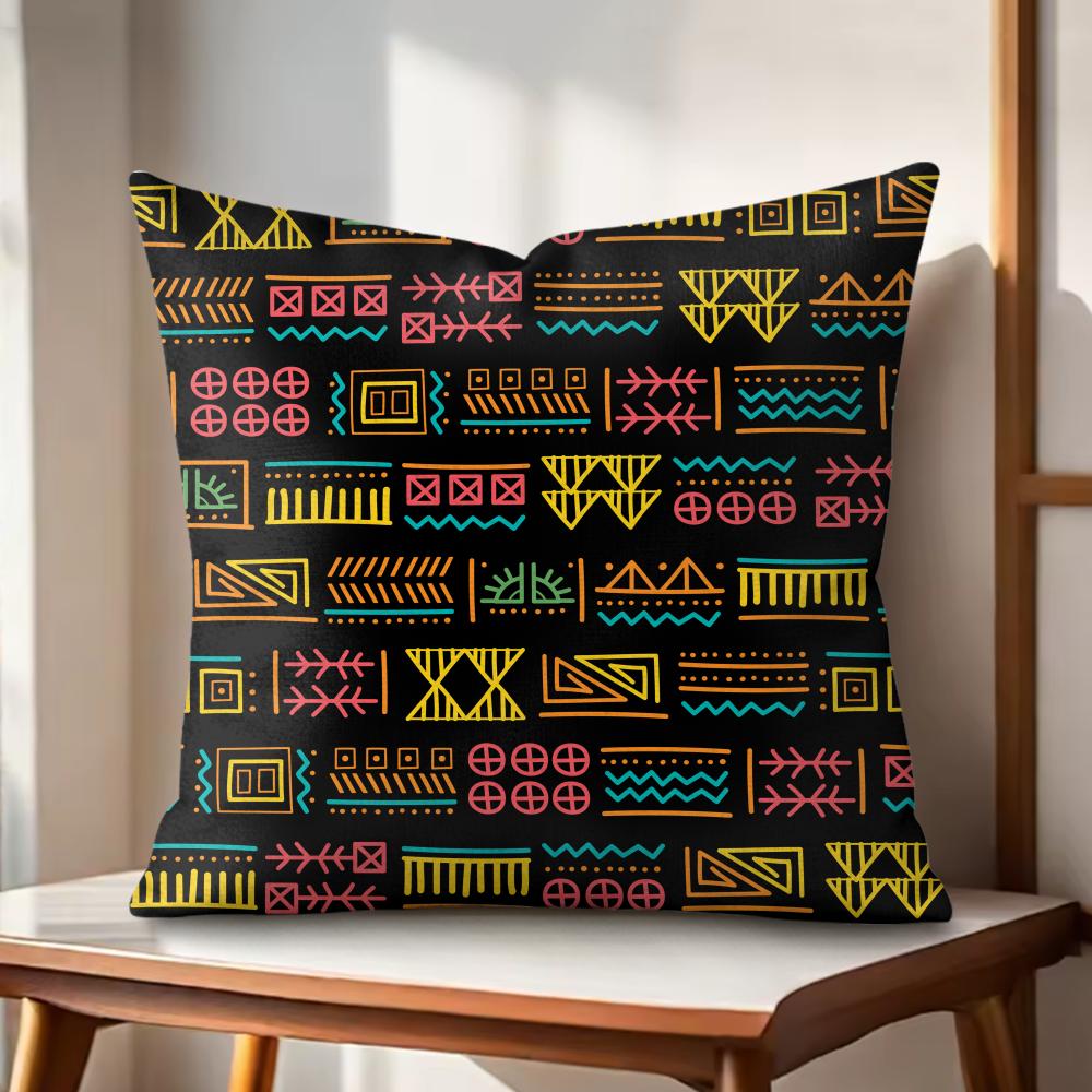 African Tribal art Cushion Cover Natural Linen Organic Fabric DoubleSided Printing Couch Pillow Covers Home Decor