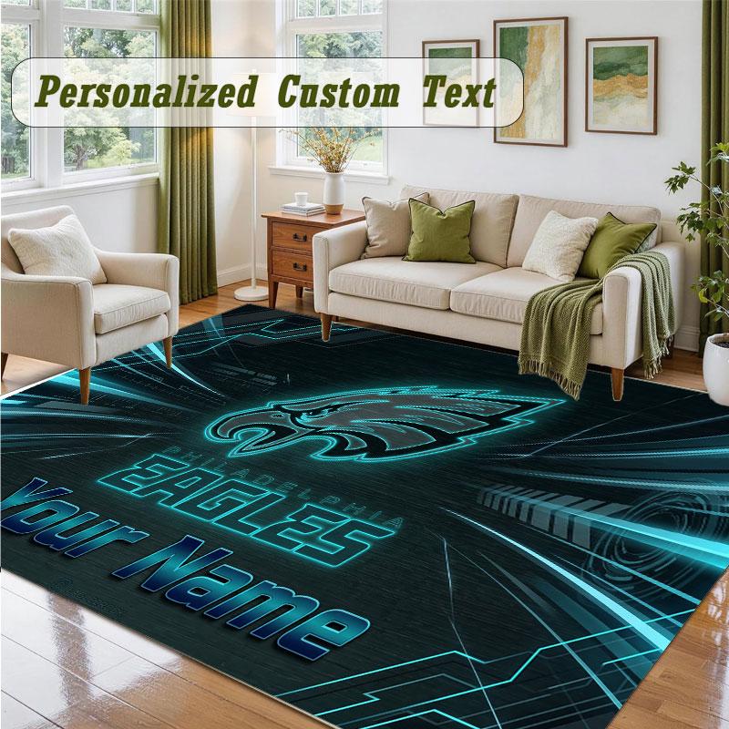 Crystal Velvet Square Rug Custom NamePhiladelphia Eagles Pattern Non Slip Home Floor Decor Rug