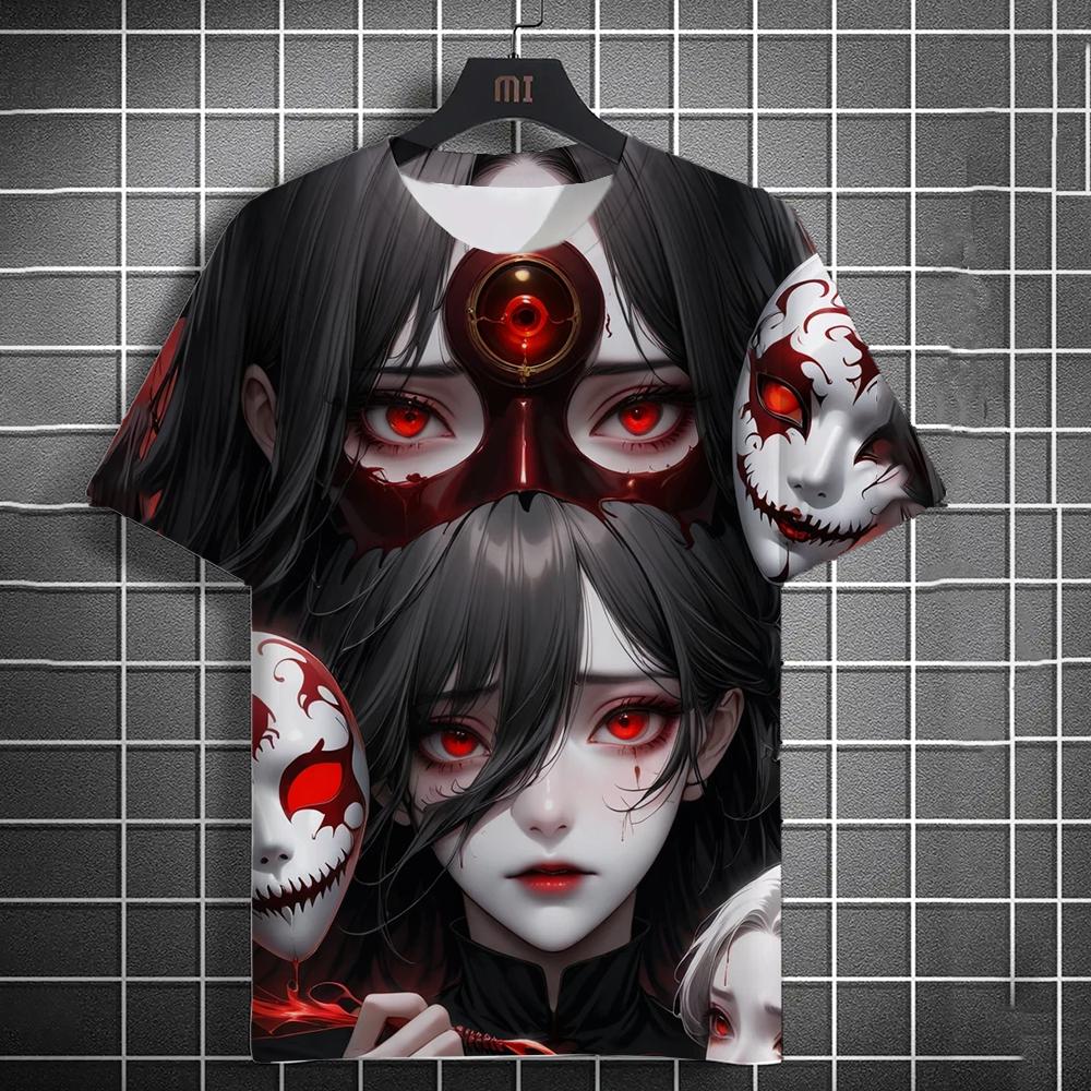 Summer New Men's Casual Short Sleeve T-Shirt Halloween Vampire Anime Girl Comfortable Breathable Retro Printed Short Sleeve