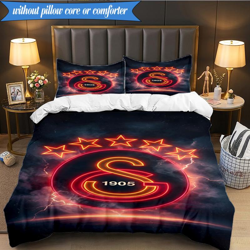 3PCS Galatasaray Football Club Crest Bedding Set 2D Printing (Includes 1 Duvet Cover + 2 Pillowcases Coreless), Bedroom decor,Fan gift