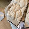 Retro Stand-up Collar Knitted Splicing Rhombus Cotton Jacket Women's Autumn and Winter New Niche Fashionable Light Jacket Tide
