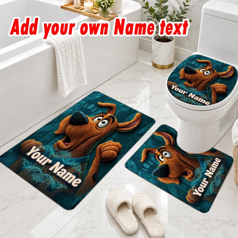 Personalized Scooby-Doo 3Pcs Flannel Toilet Mat Set Custom Text Bathroom Rug Non Slip