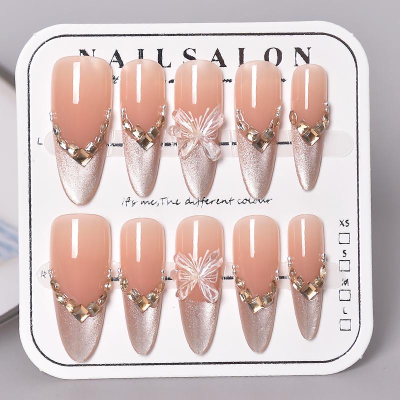 2025 New Style Rich Girl Medium-Length High-End Wearable Nail Stickers & Tips for Brides