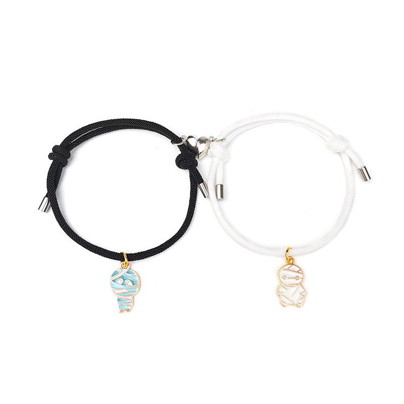 Romantic Couple Heart Magnetic Attracting Bracelets for Women 2PCS Cute Cartoon Ghost Pendant Bracelet Friendship Jewelry Gift